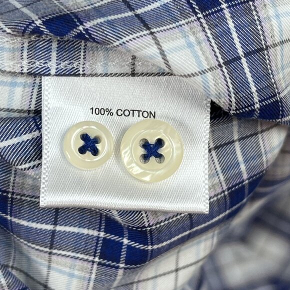 Peter Millar Mens Blue Plaid 100% Cotton Button Down Shirt Sz Large - Picture 4 of 5
